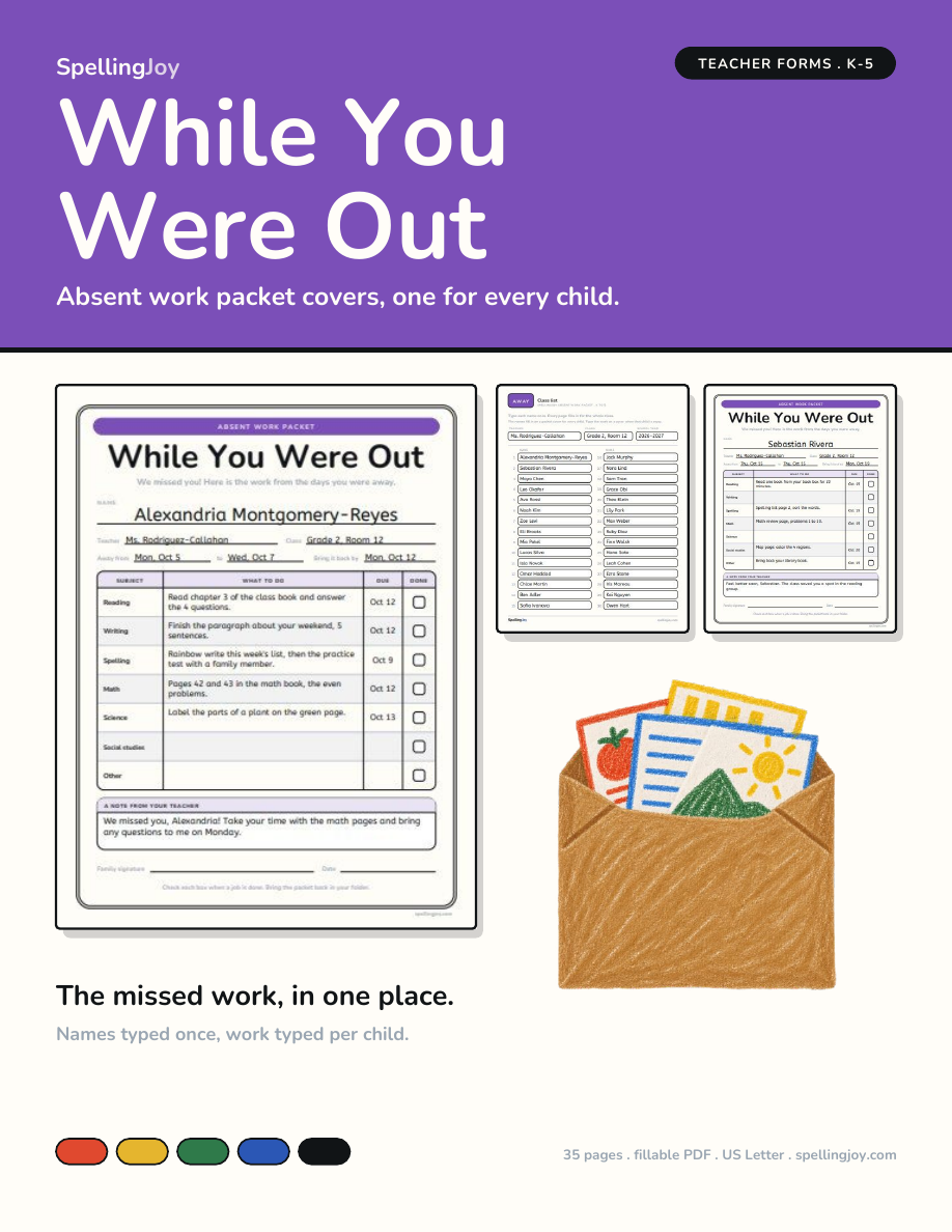 While You Were Out Absent Work Packet cover