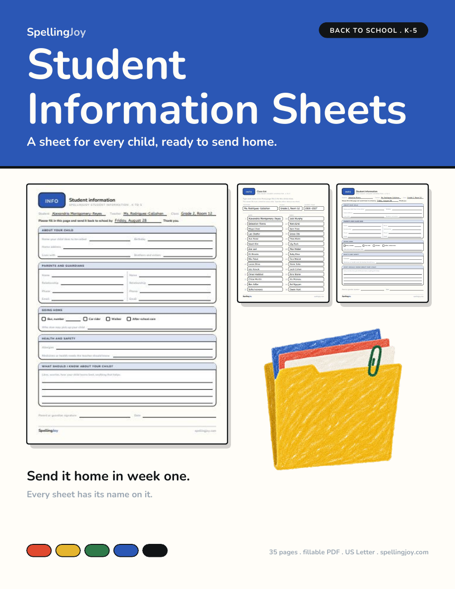 Student Information Sheets: Editable cover